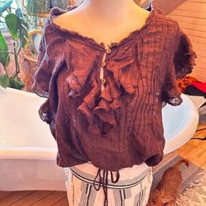 Free people Naya Cocoa Brown Ruffled blouse top large